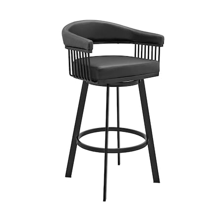 Armen Living Bronson 29" Bar Height Swivel Bar Stool in Black Finish and Black Faux Leather 721535761852